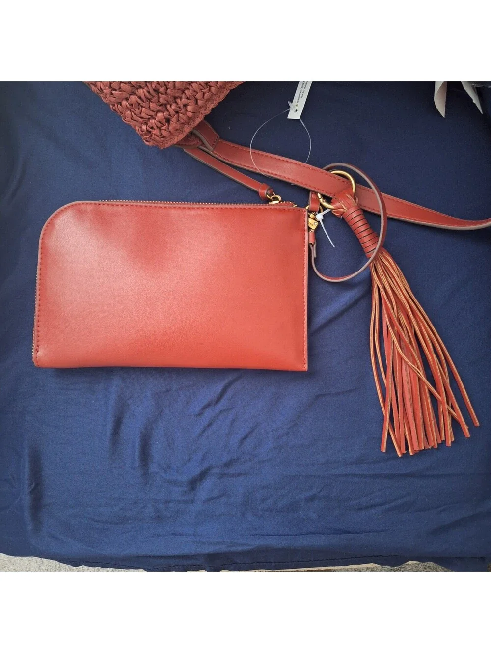 NWT Anne Klein Issa Red Straw Hobo Shoulder Bag w Wristlet & Tassle Key Ring